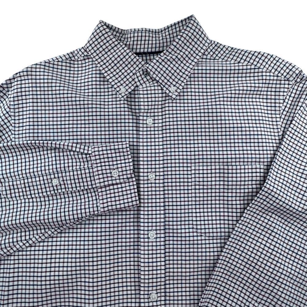 Cremieux Classics White Navy Burgundy Check Button-Down Dress Shirt - L